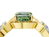 Yellow gold Three-Stone Fancy Green Asscher Cut Diamond Wave Pave Band with Prong Setting_4