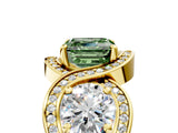 Yellow gold Three-Stone Fancy Green Asscher Cut Diamond Wave Pave Band with Prong Setting_5