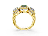 Yellow gold Three-Stone Fancy Green Asscher Cut Halo Diamond Milgrain Band with Four-Prong Setting_3