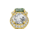 Yellow gold Three-Stone Fancy Green Asscher Cut Halo Diamond Milgrain Band with Four-Prong Setting_5
