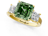 Yellow gold Three-Stone Fancy Green Asscher  Cut Solitaire Ring with Prong Setting_4