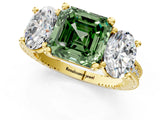 Yellow gold Three-Stone Fancy Green Asscher  Diamond Milgrain Pave Band with Prong Setting 1