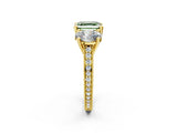 Yellow gold Three-Stone Fancy Green Asscher  Diamond Milgrain Pave Band with Prong Setting 2