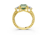 Yellow gold Three-Stone Fancy Green Asscher  Diamond Milgrain Pave Band with Prong Setting 3
