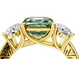 Yellow gold Three-Stone Fancy Green Asscher  Diamond Milgrain Pave Band with Prong Setting 4