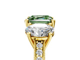 Yellow gold Three-Stone Fancy Green Asscher  Diamond Milgrain Pave Band with Prong Setting 5