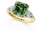 Yellow gold Three-Stone Fancy Green Asscher  Diamond Ring with Pear Side Stones in Four-Prong Setting_17