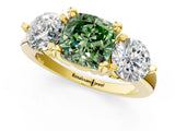 Yellow gold Three-Stone Fancy Green Cushion  Brilliant Cut Solitaire Ring with Prong Setting on a Classic Band 2