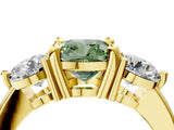 Yellow gold Three-Stone Fancy Green Cushion  Brilliant Cut Solitaire Ring with Prong Setting on a Classic Band 5