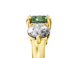 Yellow gold Three-Stone Fancy Green Cushion  Brilliant Cut Solitaire Ring with Prong Setting on a Classic Band
