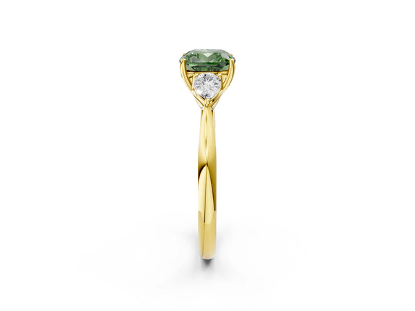 Yellow Gold Cushion Cut Pear Side Stone Engagement Ring Setting for Fancy Green Center - Design RJ-632