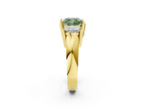 Yellow gold Three Stone Fancy Green Cushion Cut Cut Channel Set Diamond Ring_2