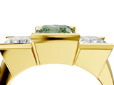 Yellow gold Three Stone Fancy Green Cushion Cut Cut Channel Set Diamond Ring_4