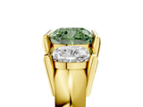 Yellow gold Three Stone Fancy Green Cushion Cut Cut Channel Set Diamond Ring_5