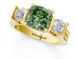 Yellow gold Three-Stone Fancy Green Cushion Cut Cut Classic Band Prong Setting Ring_1