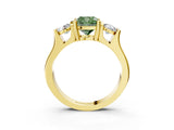 Yellow gold Three-Stone Fancy Green Cushion Cut Cut Classic Band Prong Setting Ring_3