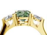 Yellow gold Three-Stone Fancy Green Cushion Cut Cut Classic Band Prong Setting Ring_4