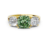 Yellow gold Three-Stone Fancy Green Cushion Cut Cut Diamond Engagement Ring with Flat Band and Four-Prong Setting_12