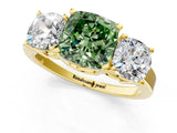Yellow gold Three-Stone Fancy Green Cushion Cut Cut Diamond Engagement Ring with Flat Band and Four-Prong Setting_13