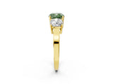Yellow gold Three-Stone Fancy Green Cushion Cut Cut Diamond Engagement Ring with Flat Band and Four-Prong Setting_14