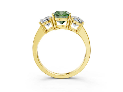Yellow gold Three-Stone Fancy Green Cushion Cut Cut Diamond Engagement Ring with Flat Band and Four-Prong Setting_15
