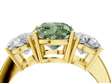 Yellow gold Three-Stone Fancy Green Cushion Cut Cut Diamond Engagement Ring with Flat Band and Four-Prong Setting_16