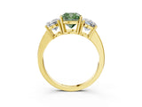 Yellow gold Three-Stone Fancy Green Cushion Cut Cut Diamond Engagement Ring with Flat Band and Four-Prong Setting_3