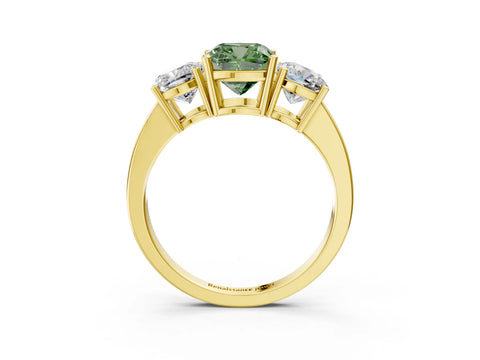 Yellow gold Three-Stone Fancy Green Cushion Cut Cut Diamond Engagement Ring with Flat Band and Four-Prong Setting_3