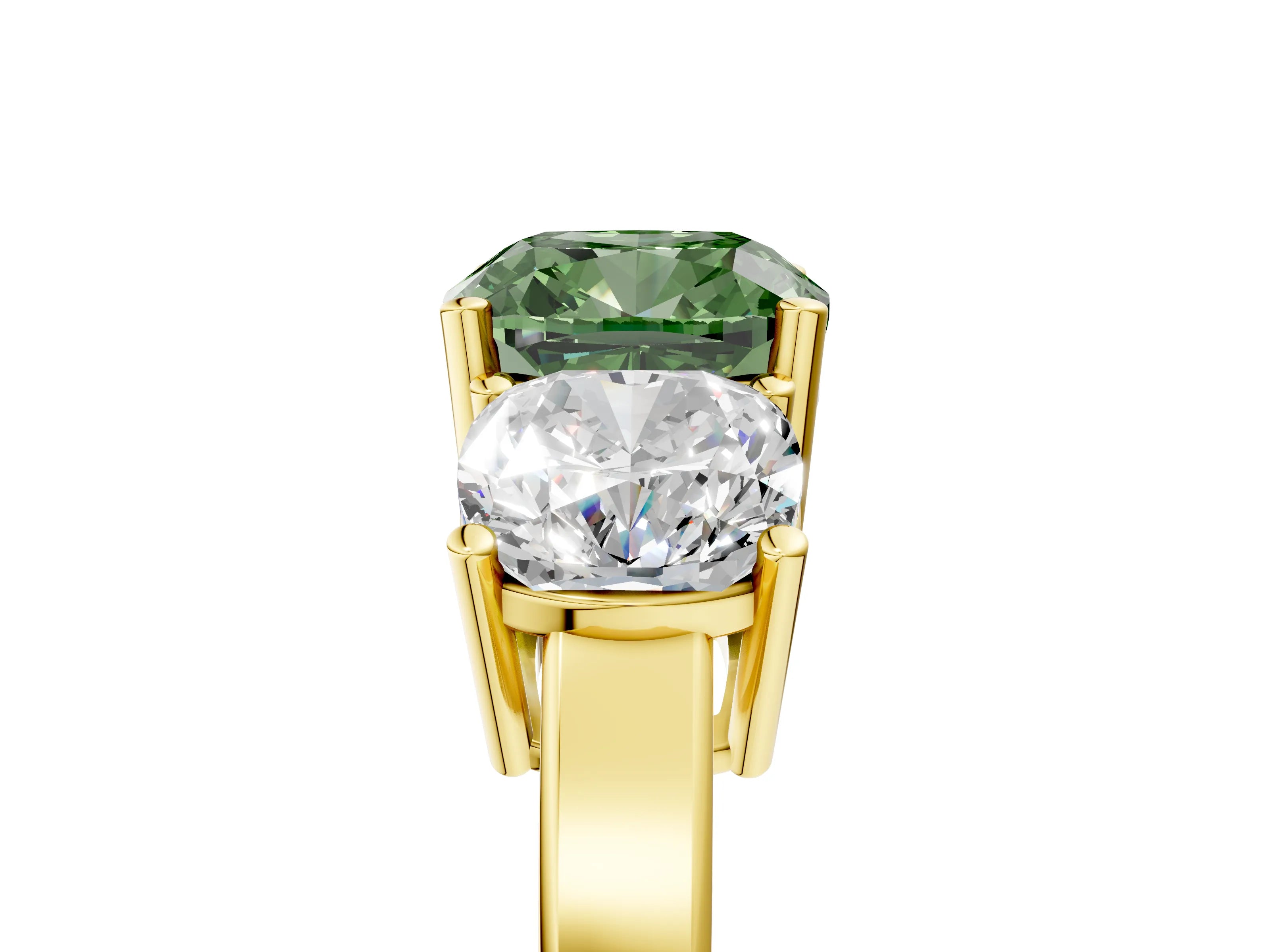Yellow gold Three-Stone Fancy Green Cushion Cut Cut Diamond Engagement Ring with Flat Band and Four-Prong Setting_5