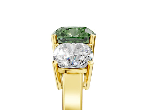Yellow gold Three-Stone Fancy Green Cushion Cut Cut Diamond Engagement Ring with Flat Band and Four-Prong Setting_5