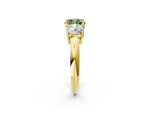 Yellow gold Three-Stone Fancy Green Cushion Cut Cut Diamond Engagement Ring with Prong Setting on a White Gold Band_26