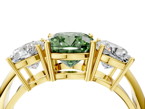 Yellow gold Three-Stone Fancy Green Cushion Cut Cut Diamond Engagement Ring with Prong Setting on a White Gold Band_28
