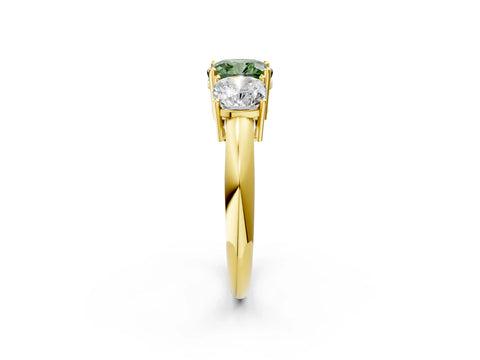 Yellow gold Three-Stone Fancy Green Cushion Cut Cut Diamond Engagement Ring with Prong Setting on a White Gold Band_2