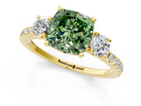 Yellow gold Three-Stone Fancy Green Cushion Cut Cut Diamond Pavé Band with Prong Setting_28