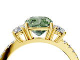 Yellow gold Three-Stone Fancy Green Cushion Cut Cut Diamond Pavé Band with Prong Setting_31