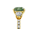 Yellow gold Three-Stone Fancy Green Cushion Cut Cut Diamond Pavé Band with Prong Setting_32