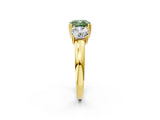 Yellow gold Three-Stone Fancy Green Cushion Cut Cut Diamond Ring with Channel Set Band and Four-Prong Setting_2