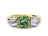 Yellow gold Three-Stone Fancy Green Cushion Cut Cut Diamond Ring with Channel Set Band and Four-Prong Setting_24