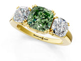 Yellow gold Three-Stone Fancy Green Cushion Cut Cut Diamond Ring with Channel Set Band and Four-Prong Setting_25