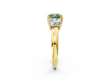 Yellow gold Three-Stone Fancy Green Cushion Cut Cut Diamond Ring with Channel Set Band and Four-Prong Setting_26