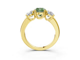 Yellow gold Three-Stone Fancy Green Cushion Cut Cut Diamond Ring with Channel Set Band and Four-Prong Setting_3
