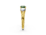 Yellow gold Three-Stone Fancy Green Cushion Cut Cut Diamond Ring with Channel-Set Band and Prong Setting_2