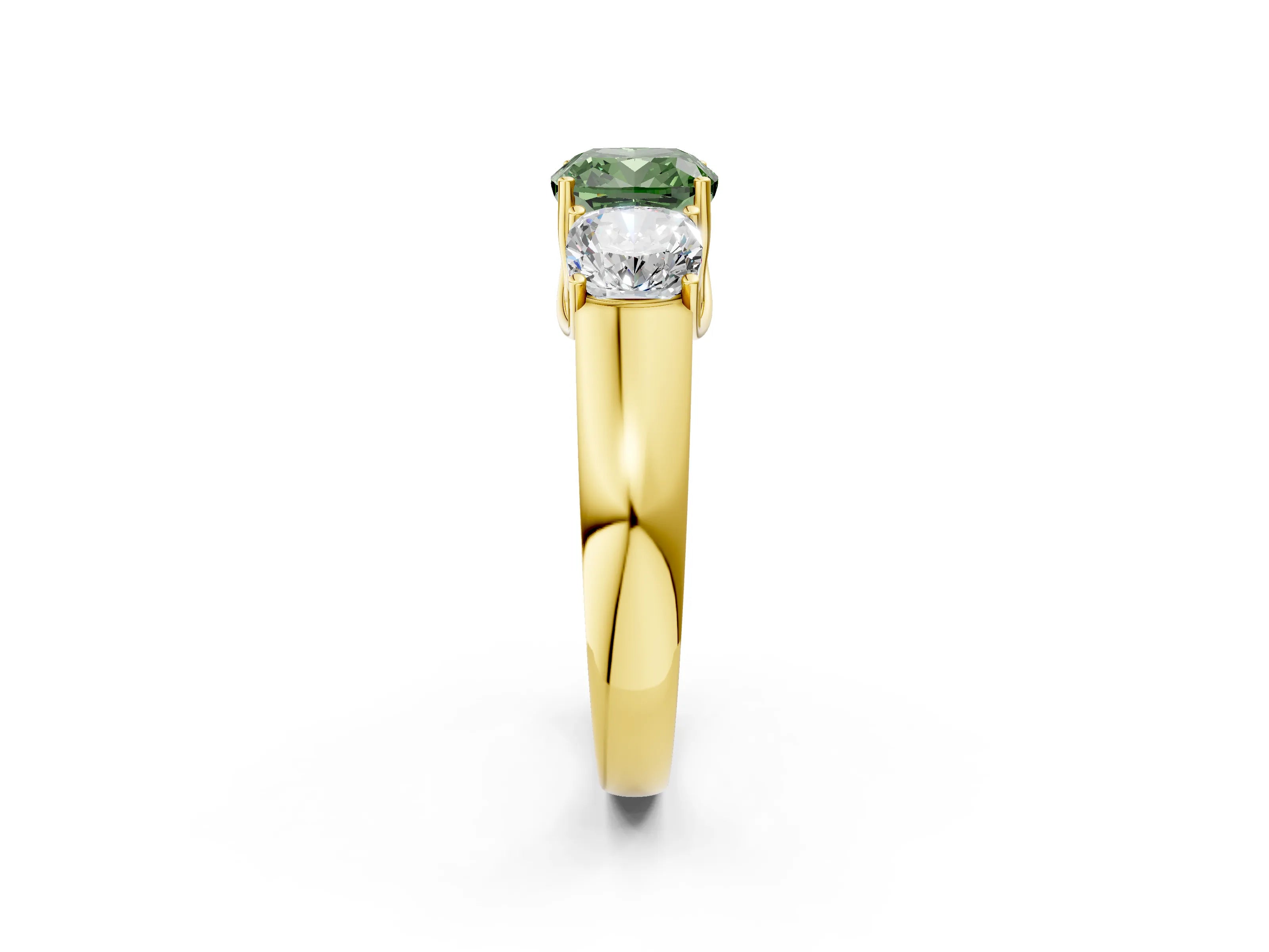 Yellow gold Three-Stone Fancy Green Cushion Cut Cut Diamond Ring with Prong Setting and Classic Band_2