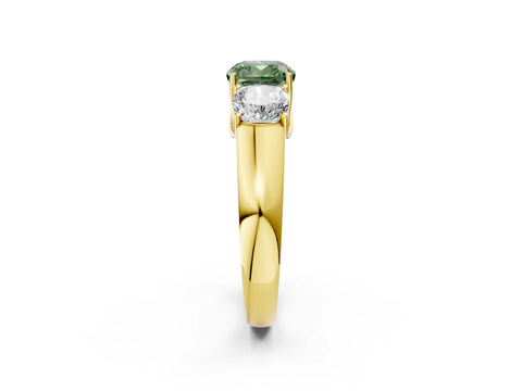 Yellow gold Three-Stone Fancy Green Cushion Cut Cut Diamond Ring with Prong Setting and Classic Band_2