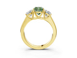Yellow gold Three-Stone Fancy Green Cushion Cut Cut Diamond Ring with Prong Setting and Classic Band_3