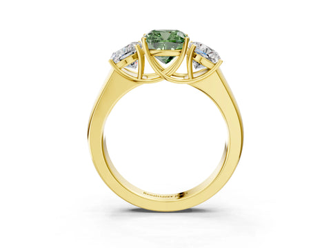 Yellow gold Three-Stone Fancy Green Cushion Cut Cut Diamond Ring with Prong Setting and Classic Band_3