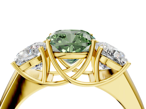Yellow gold Three-Stone Fancy Green Cushion Cut Cut Diamond Ring with Prong Setting and Classic Band_4