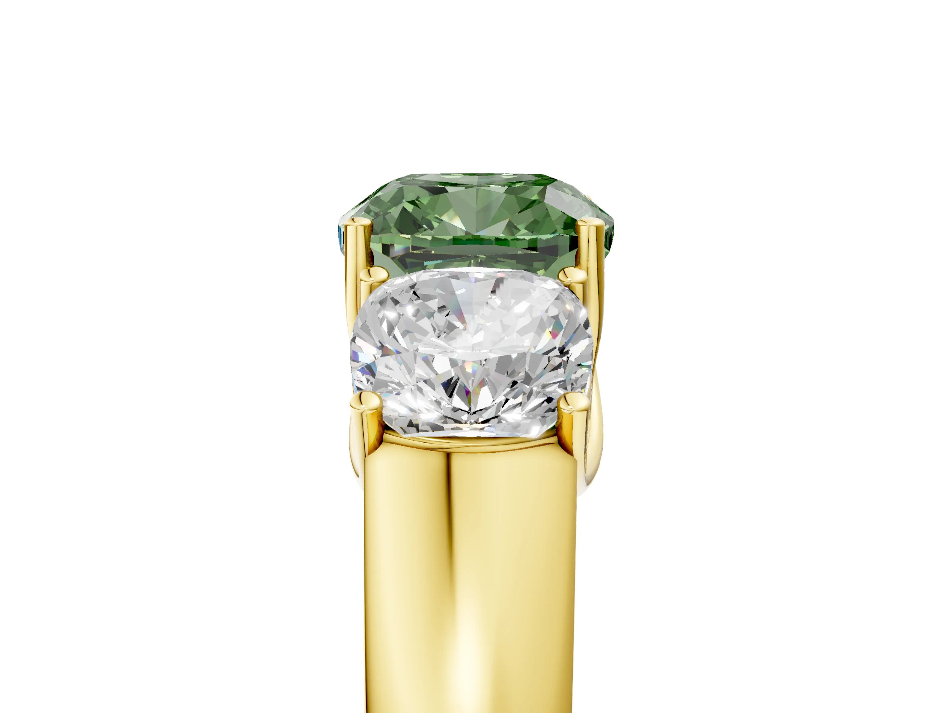 Yellow gold Three-Stone Fancy Green Cushion Cut Cut Diamond Ring with Prong Setting and Classic Band_5