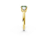 Yellow gold Three-Stone Fancy Green Cushion Cut Cut Diamond Ring with Trillion Side Stones and Four-Prong Setting_5