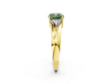 Yellow gold Three-Stone Fancy Green Cushion Cut Cut Diamond Ring with Trillion Side Stones on a Split Shank Band_2